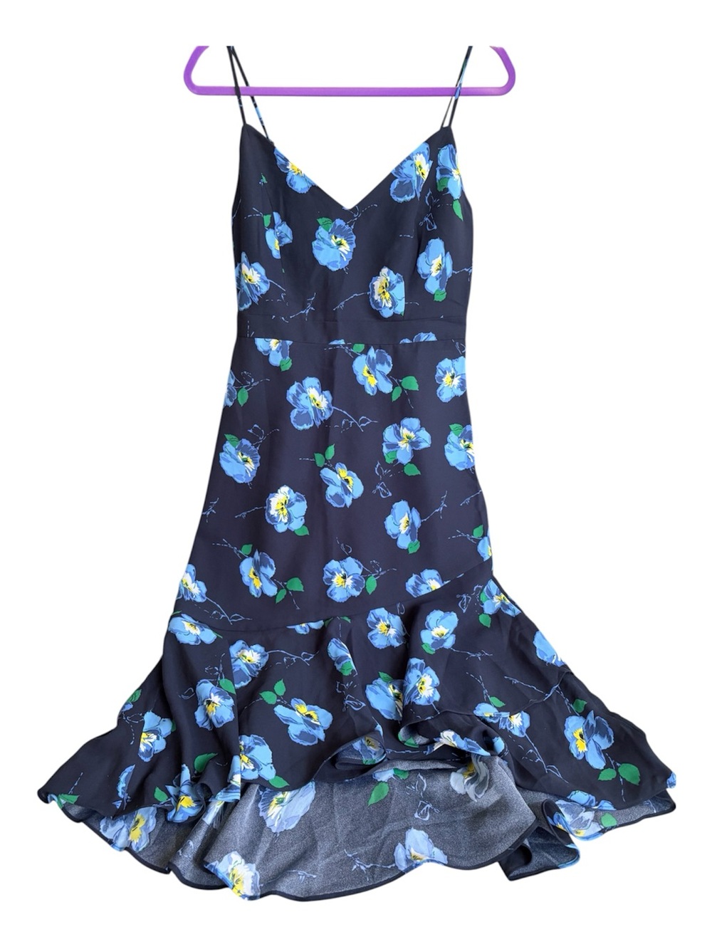Banana Republic | Navy Floral Slip Midi Dress with Blue Blossom Print | Size 6
